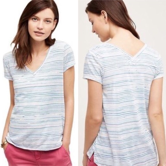 Anthropologie T.La Blue White Striped Tillie Shirt Medium - Picture 1 of 5